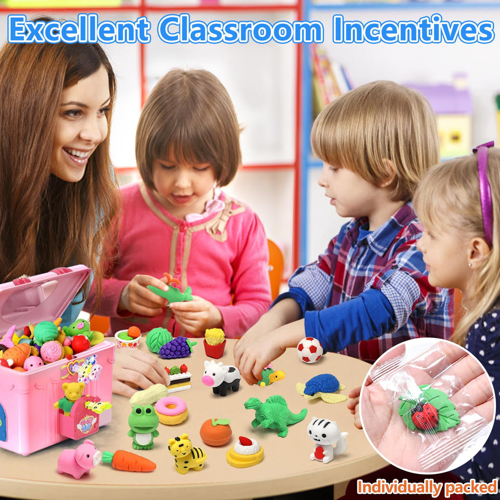 HINZER 50 Pack Animal Erasers for Kids - 3D Puzzle Erasers, Bulk Classroom Rewards and Party Favors