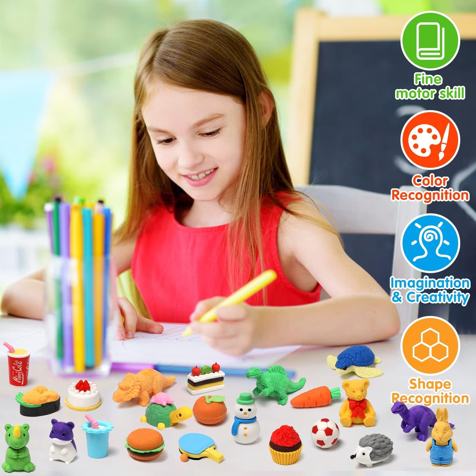 HINZER 50 Pack Animal Erasers for Kids - 3D Puzzle Erasers, Bulk Classroom Rewards and Party Favors