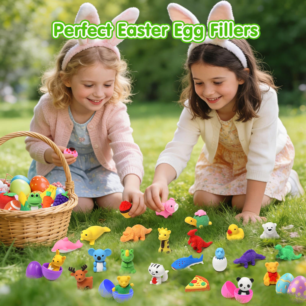 HINZER 50 Pack Animal Erasers for Kids - 3D Puzzle Erasers, Bulk Classroom Rewards and Party Favors
