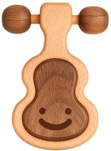 HippoToys Wooden Baby Rattle - Natural Beechwood Teething Toy for 0-12 Months, Montessori Sensory Gift