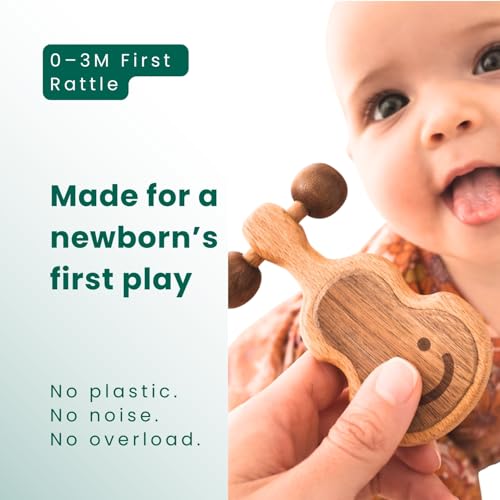 HippoToys Wooden Baby Rattle - Natural Beechwood Teething Toy for 0-12 Months, Montessori Sensory Gift