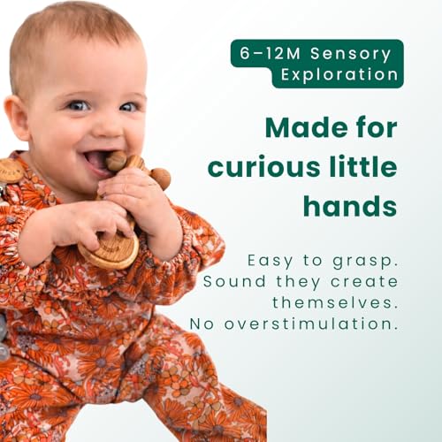 HippoToys Wooden Baby Rattle - Natural Beechwood Teething Toy for 0-12 Months, Montessori Sensory Gift