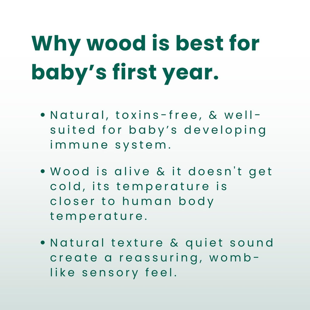 HippoToys Wooden Baby Rattle - Natural Beechwood Teething Toy for 0-12 Months, Montessori Sensory Gift