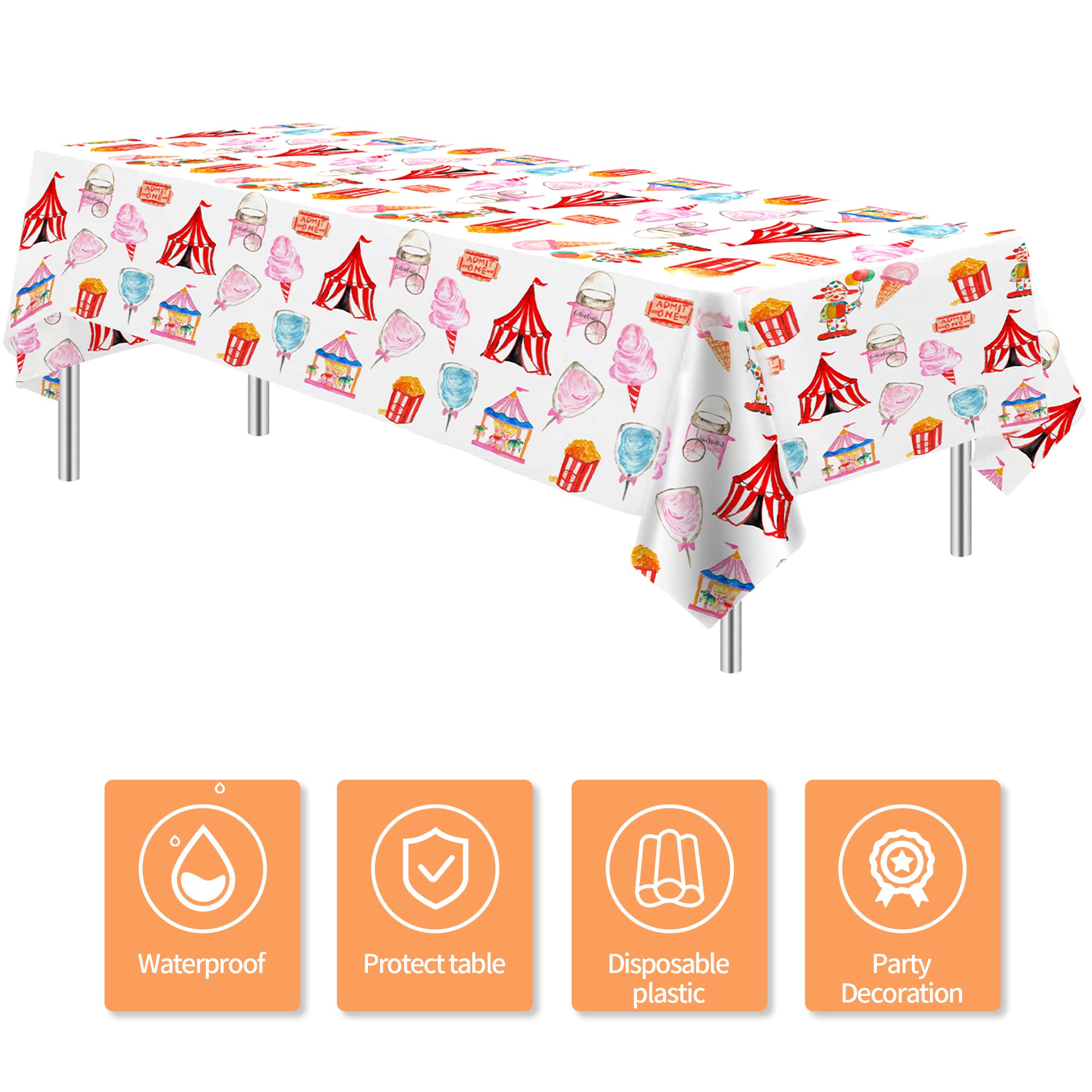 HIPVVILD Circus Theme Tablecloths 4 Pack - 54x108 Inch Disposable Plastic Table Cover for Carnival Birthday Parties