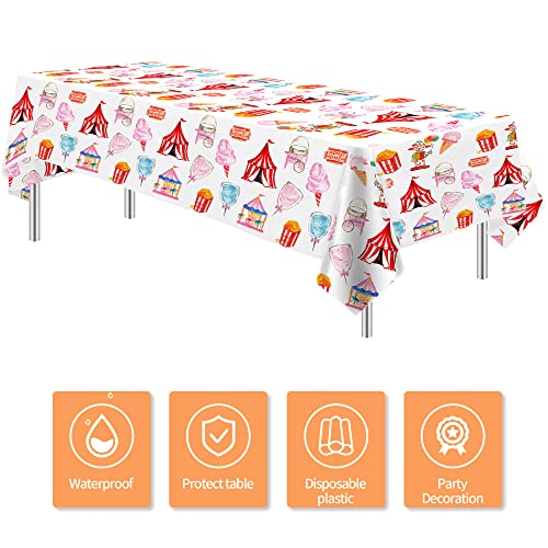 HIPVVILD Circus Theme Tablecloths 4 Pack - 54x108 Inch Disposable Plastic Table Cover for Carnival Birthday Parties