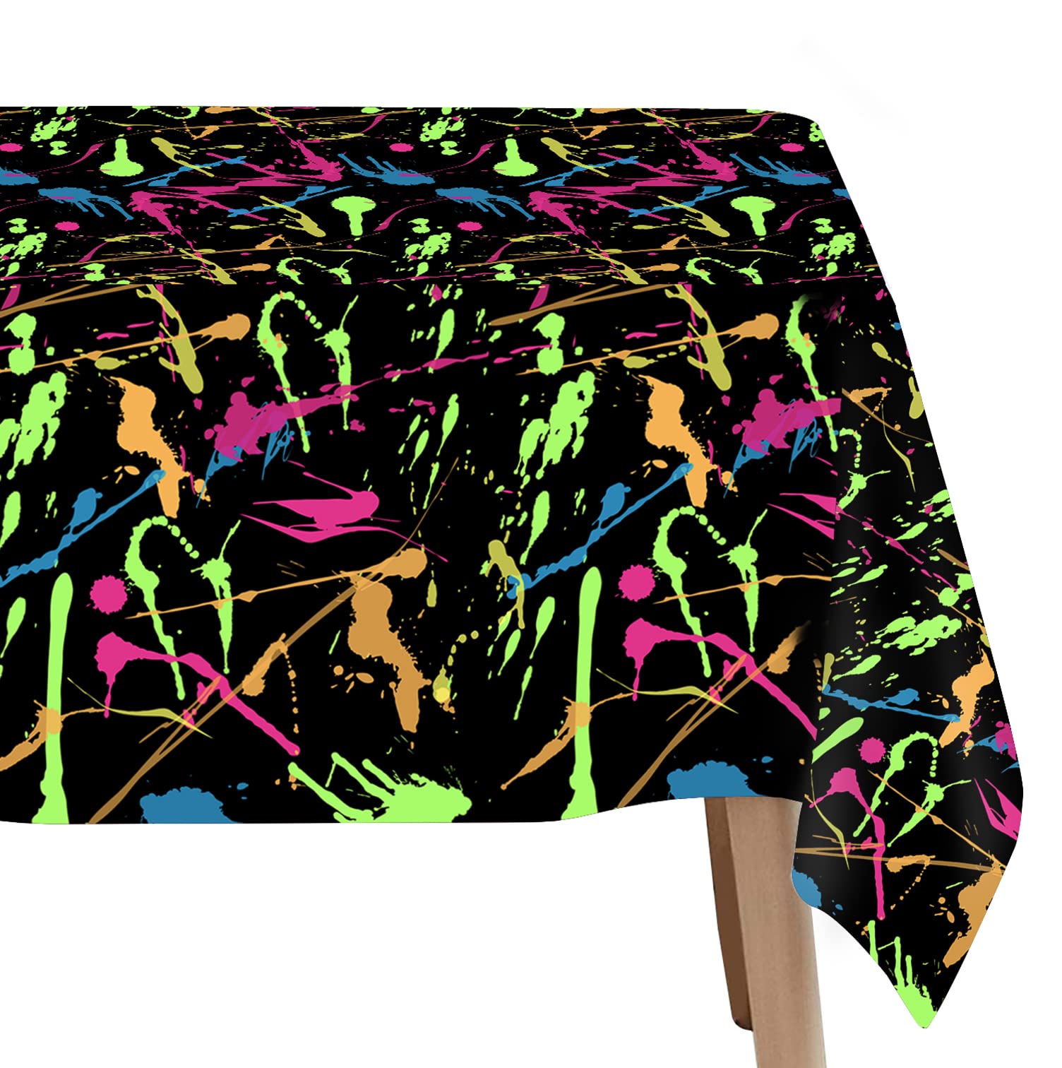 HIPVVILD Neon Party Tablecloths - 4 Pack Disposable Glow Graffiti Table Cover 54x108 Inches