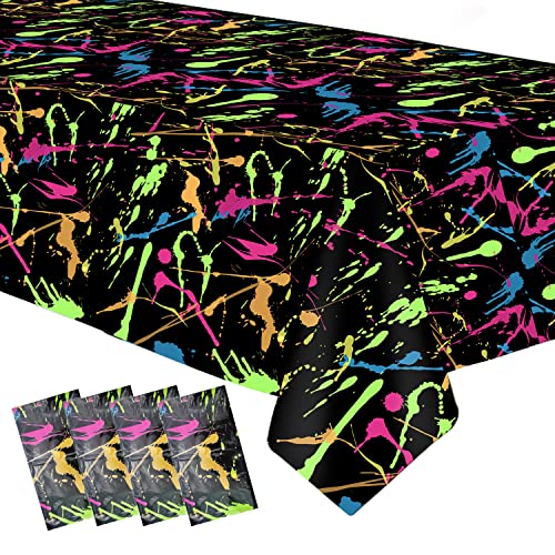 HIPVVILD Neon Party Tablecloths - 4 Pack Disposable Glow Graffiti Table Cover 54x108 Inches