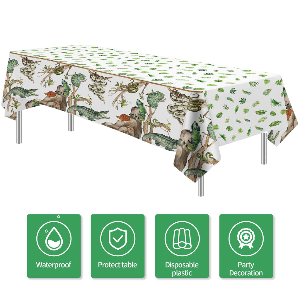 HIPVVILD Reptile Birthday Tablecloths - 4 Pack Disposable 54x108in Jungle Animal Party Cover