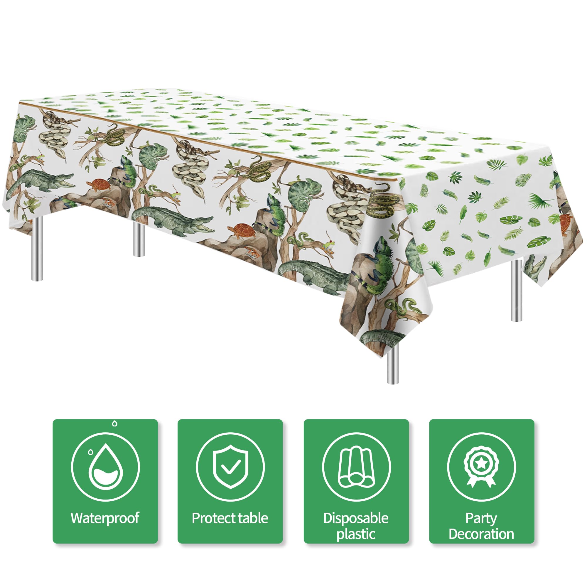 HIPVVILD Reptile Birthday Tablecloths - 4 Pack Disposable 54x108in Jungle Animal Party Cover