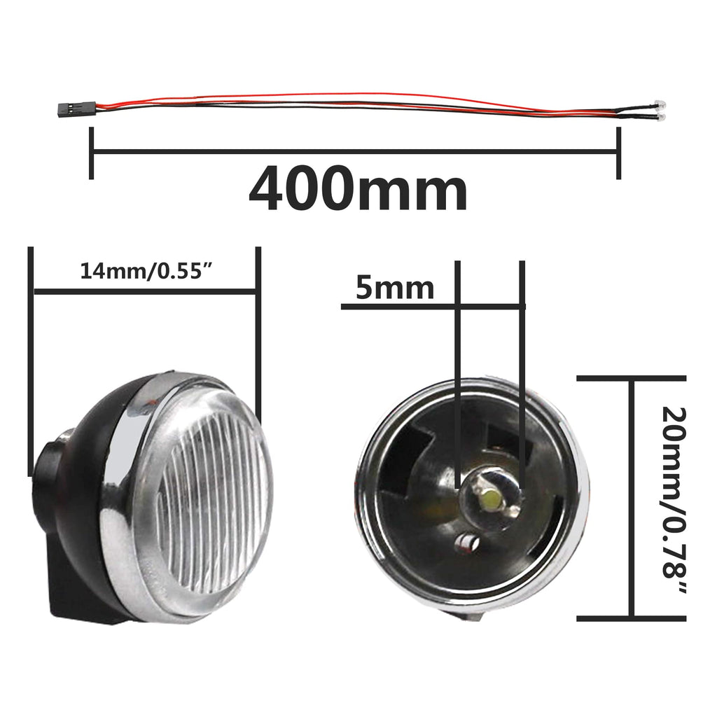 HIRCQOO 1/10 RC Crawler LED Headlights - 18mm & 20mm White LED Lamps for TRX-4, SCX10, Redcat Gen8