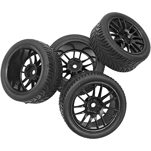 HIRCQOO 2.55 Inch Rubber RC Tires with Plastic Rims 12mm Hex for 1/10 On-Road Touring Cars and 1/14 1/16 1/18 Models (Black)