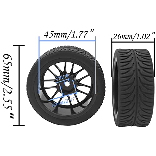 HIRCQOO 2.55 Inch Rubber RC Tires with Plastic Rims 12mm Hex for 1/10 On-Road Touring Cars and 1/14 1/16 1/18 Models (Black)