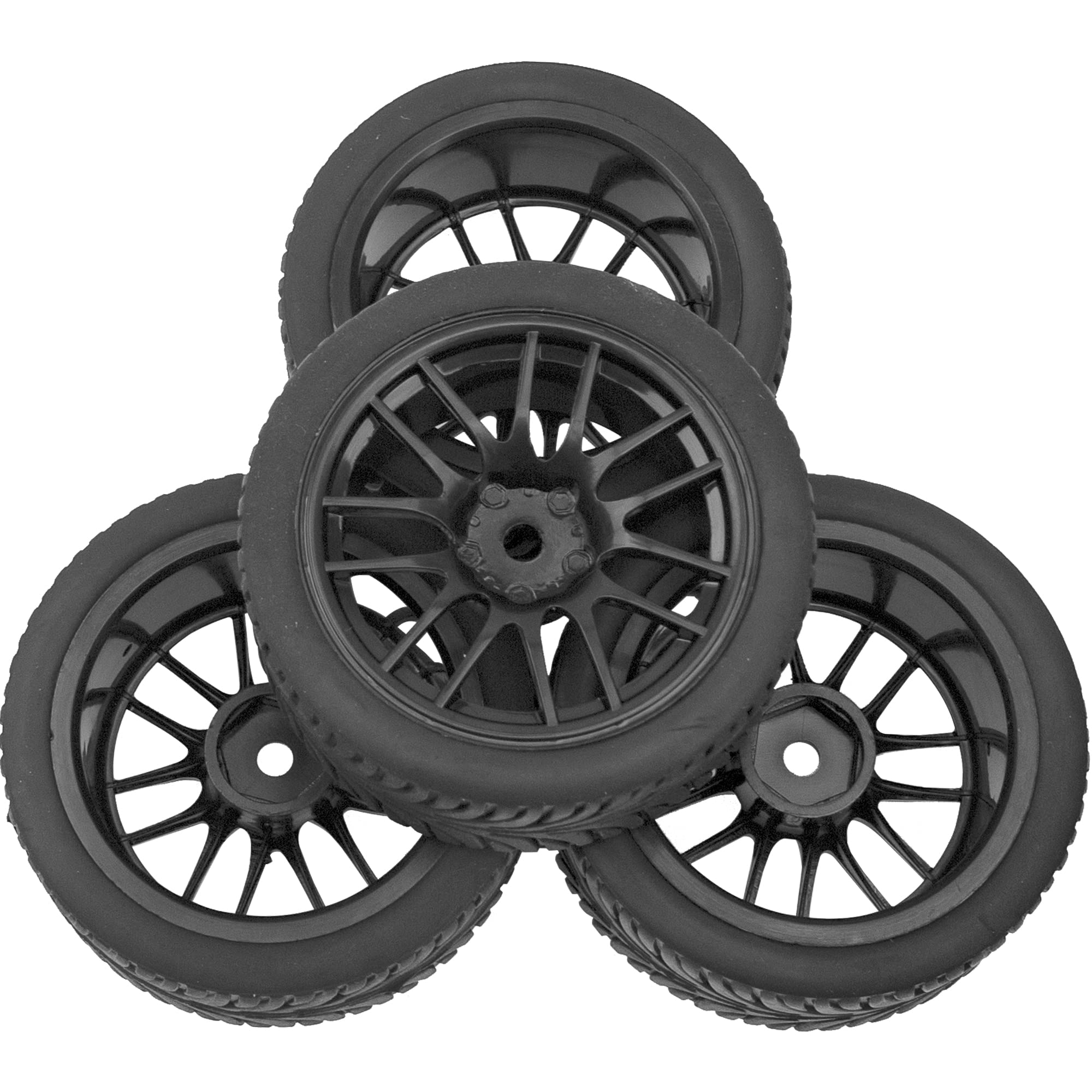 HIRCQOO 2.55 Inch Rubber RC Tires with Plastic Rims 12mm Hex for 1/10 On-Road Touring Cars and 1/14 1/16 1/18 Models (Black)