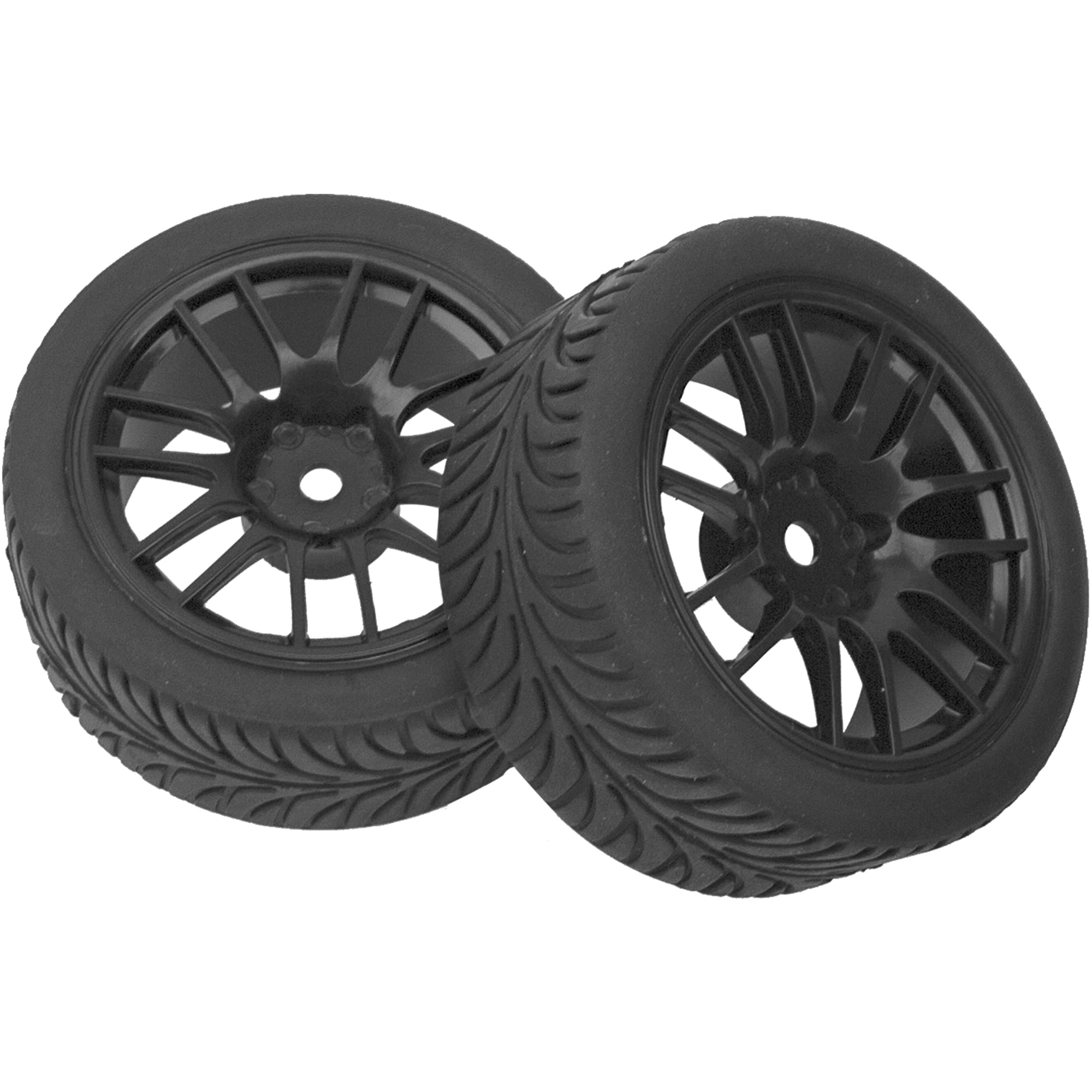 HIRCQOO 2.55 Inch Rubber RC Tires with Plastic Rims 12mm Hex for 1/10 On-Road Touring Cars and 1/14 1/16 1/18 Models (Black)