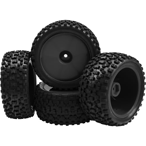 HIRCQOO 4-Pack 1/10 Scale RC Buggy Tires and Wheels – 88mm OD, 12mm Hex, Soft Rubber with Foam Inserts