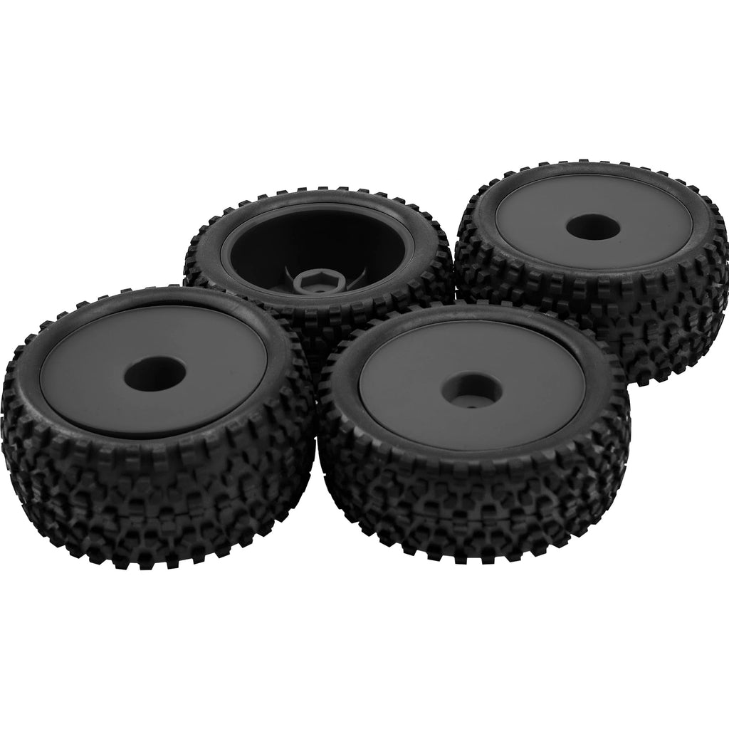 HIRCQOO 4-Pack 1/10 Scale RC Buggy Tires and Wheels – 88mm OD, 12mm Hex, Soft Rubber with Foam Inserts