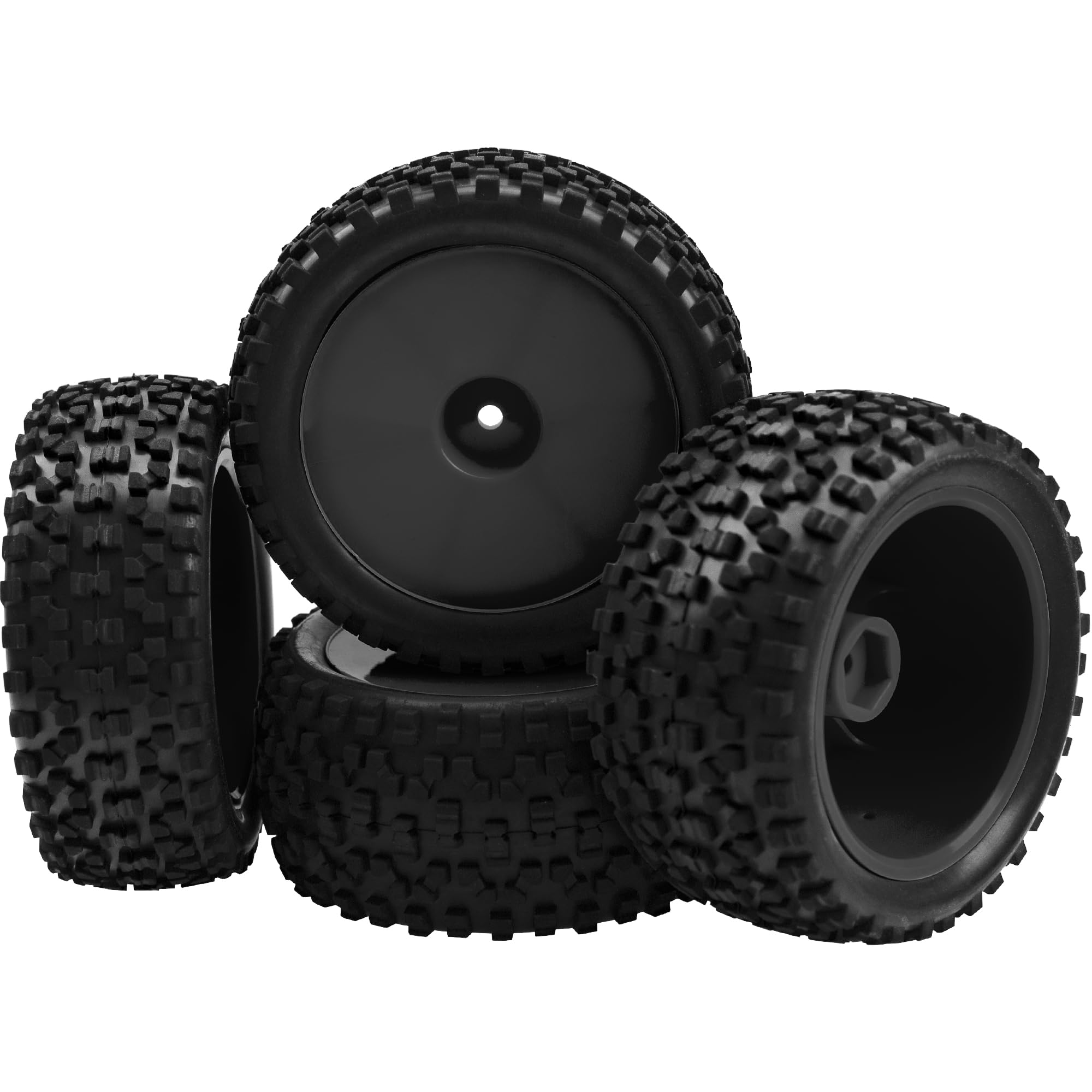 HIRCQOO 4-Pack 1/10 Scale RC Buggy Tires and Wheels – 88mm OD, 12mm Hex, Soft Rubber with Foam Inserts