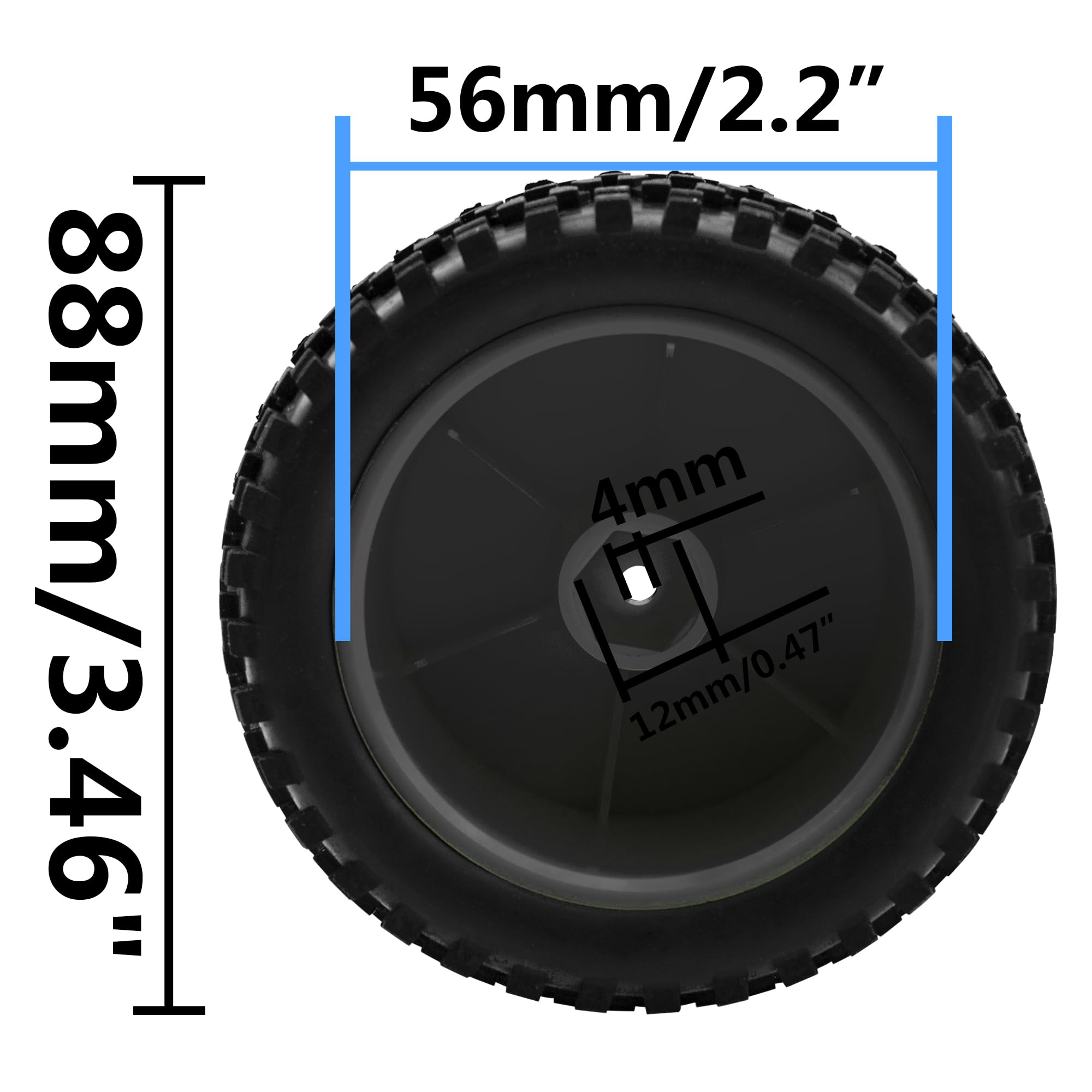 HIRCQOO 4-Pack 1/10 Scale RC Buggy Tires and Wheels – 88mm OD, 12mm Hex, Soft Rubber with Foam Inserts