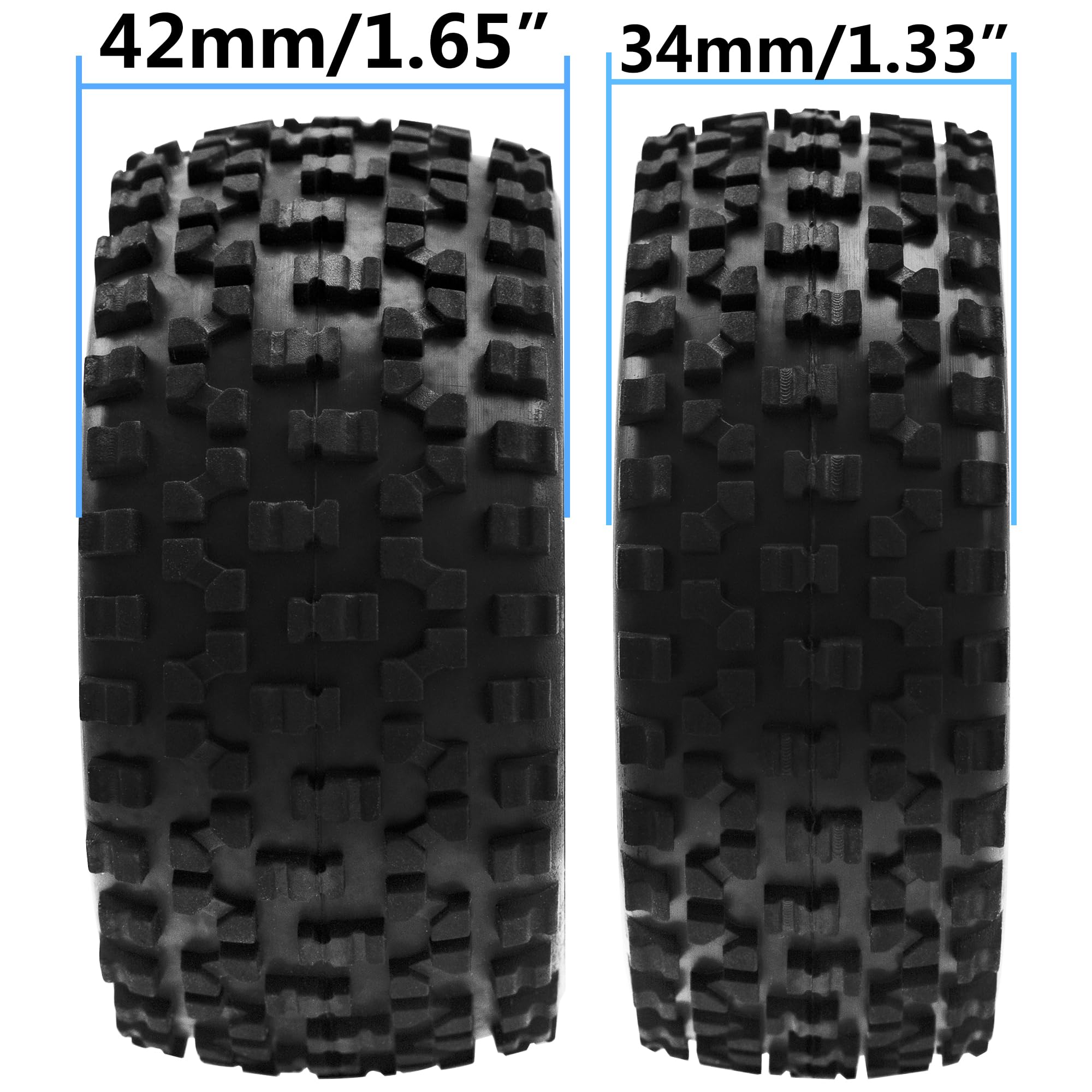 HIRCQOO 4-Pack 1/10 Scale RC Buggy Tires and Wheels – 88mm OD, 12mm Hex, Soft Rubber with Foam Inserts