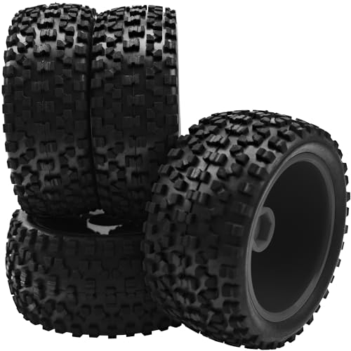 HIRCQOO 4-Pack 1/10 Scale RC Buggy Tires and Wheels – 88mm OD, 12mm Hex, Soft Rubber with Foam Inserts