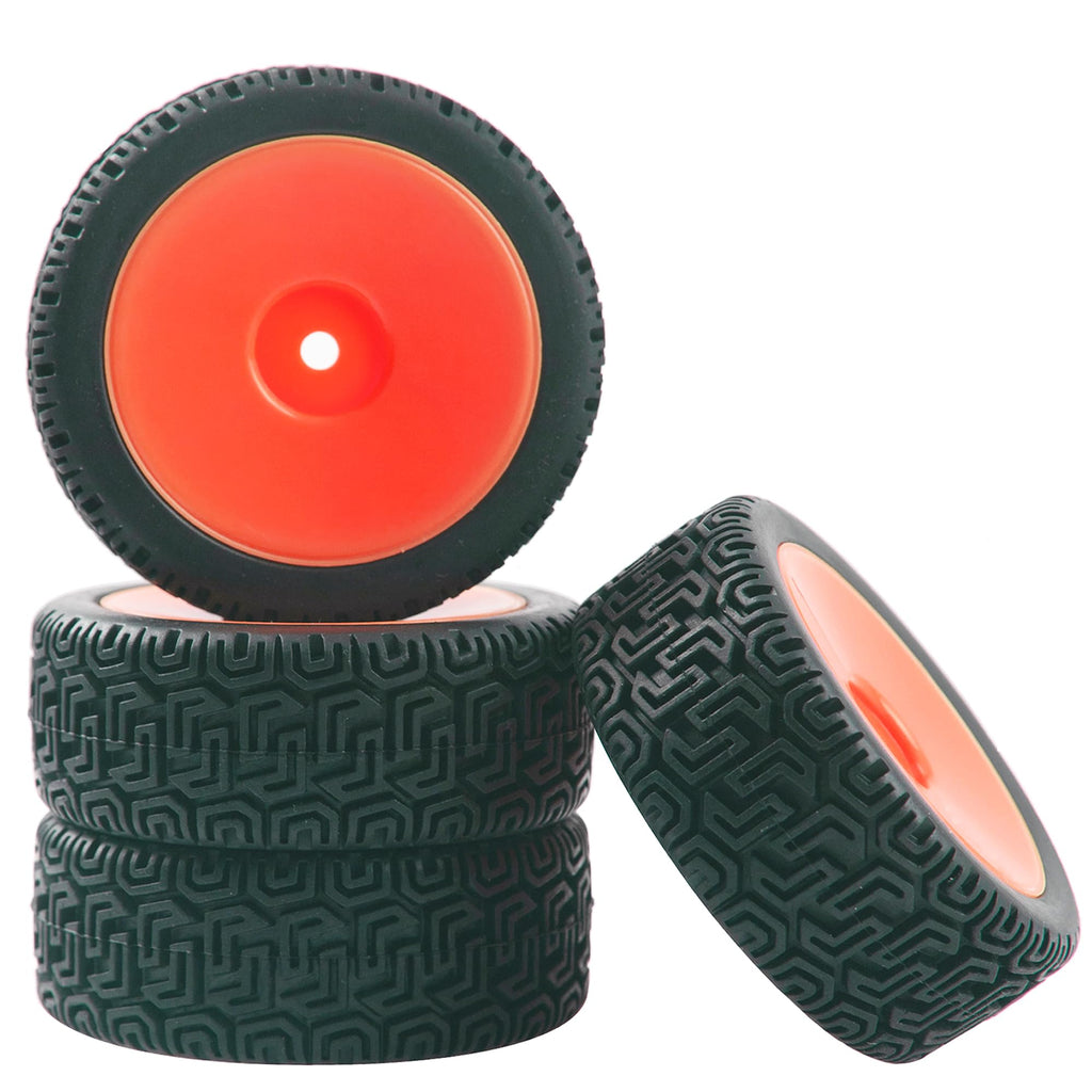 HIRCQOO RC 12mm Hex Hub Red Wheel Rims & Rubber Tires – 70mm Diameter for 1/10 On-Road Touring Cars, Fits HSP Tamiya HPI Kyosho WLtoys Traxxas