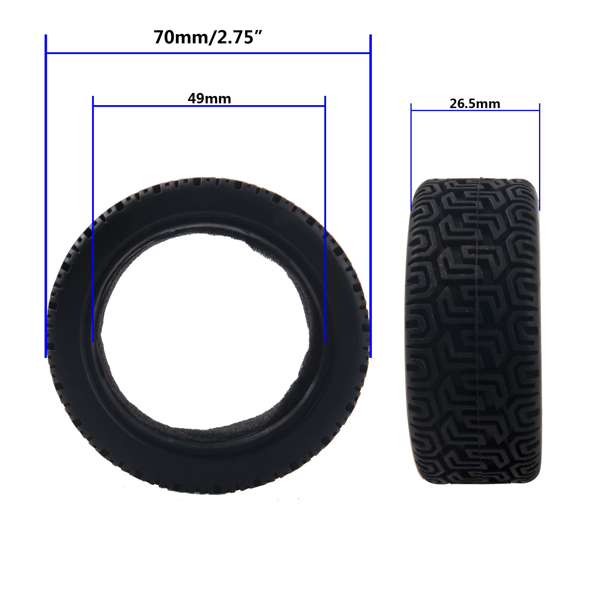 HIRCQOO RC 12mm Hex Hub Red Wheel Rims & Rubber Tires – 70mm Diameter for 1/10 On-Road Touring Cars, Fits HSP Tamiya HPI Kyosho WLtoys Traxxas
