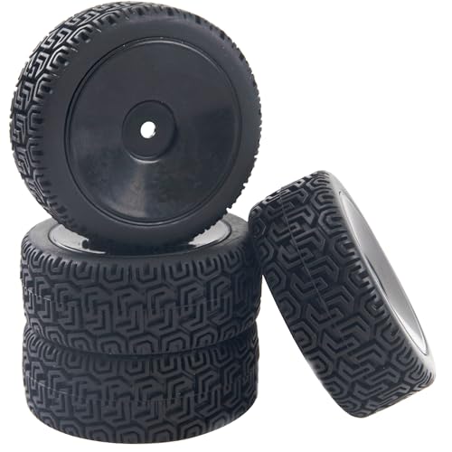 HIRCQOO RC 12mm Hex Hub Wheel Rims & Rubber Tires - Black 70mm for 1/10 On-Road Touring Car, Fits HSP Tamiya HPI Kyosho Traxxas WLtoys