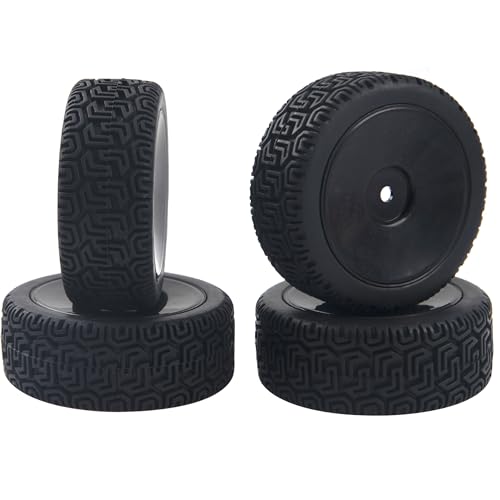 HIRCQOO RC 12mm Hex Hub Wheel Rims & Rubber Tires - Black 70mm for 1/10 On-Road Touring Car, Fits HSP Tamiya HPI Kyosho Traxxas WLtoys