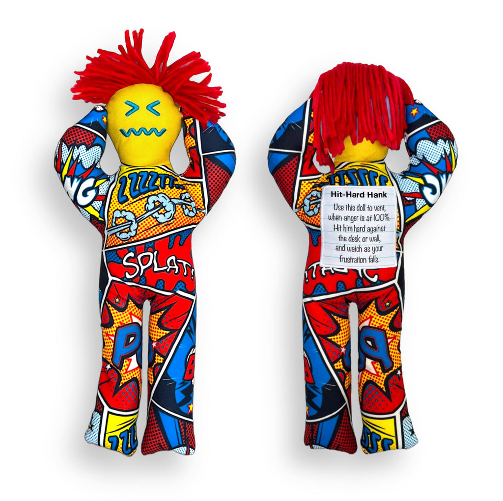 Hit-Hard Hank Stress Relief Doll - Boombastic Pop Pattern - Funny Gag Gift for Friends, Coworkers, and Family