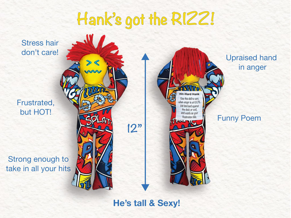 Hit-Hard Hank Stress Relief Doll - Boombastic Pop Pattern - Funny Gag Gift for Friends, Coworkers, and Family
