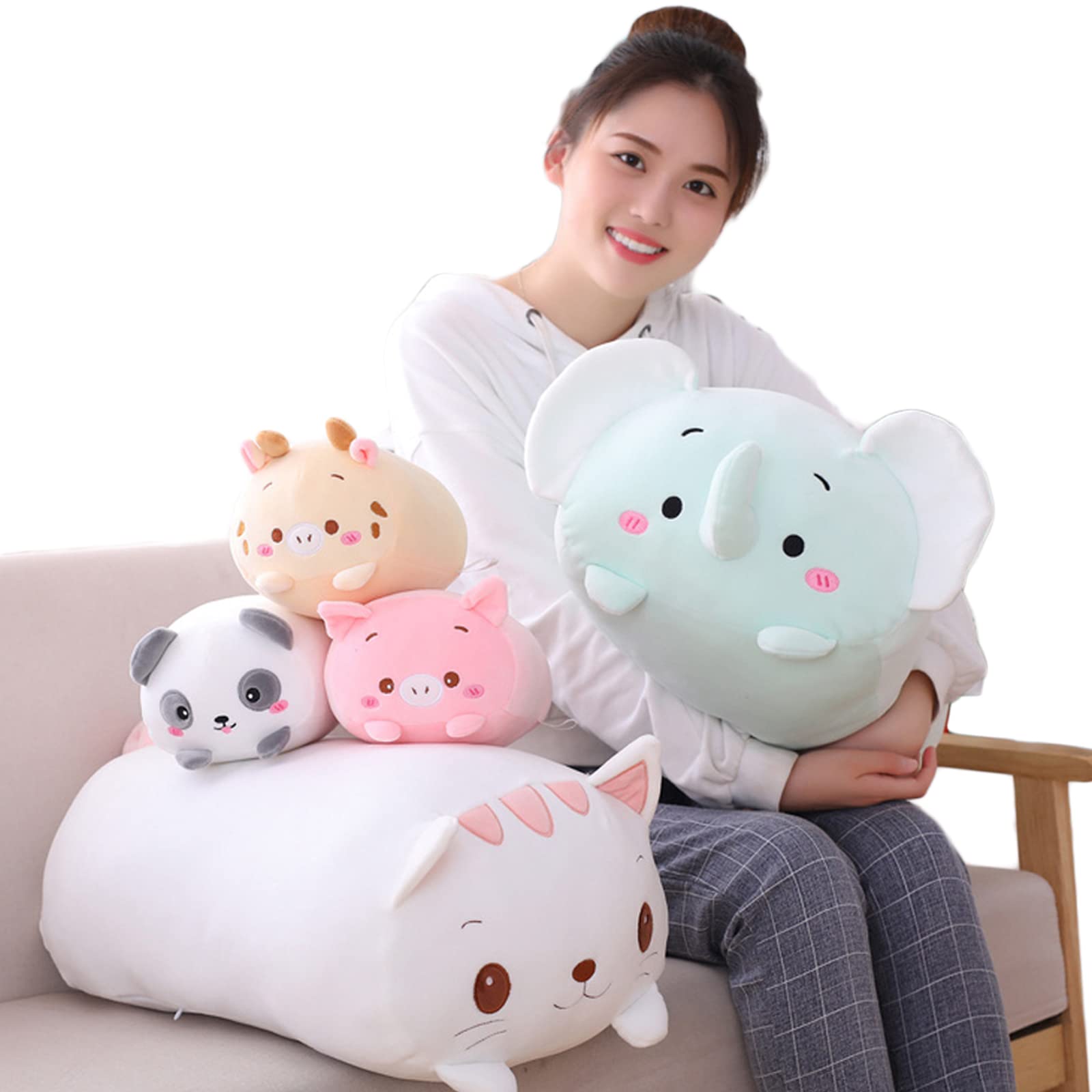 Hitoshe 8-Inch Cute Panda Plush Stuffed Animal, Cylindrical Pillow Toy for Kids, Soft Velvet Gift