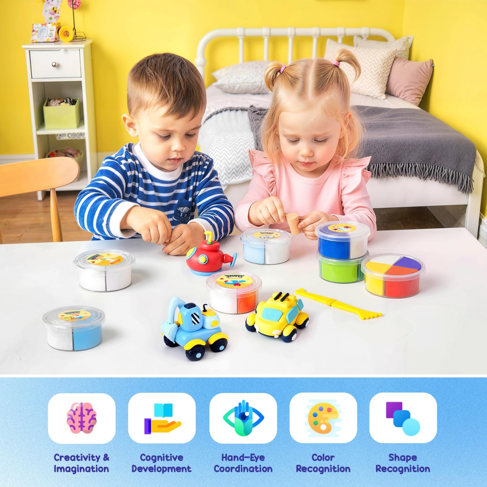 hittaty Air Dry Clay Kit for Kids – 12 Boxes Traffic Model Magic Clay with Tools, Soft Non-Sticky Self-Drying Clay for Ages 3+