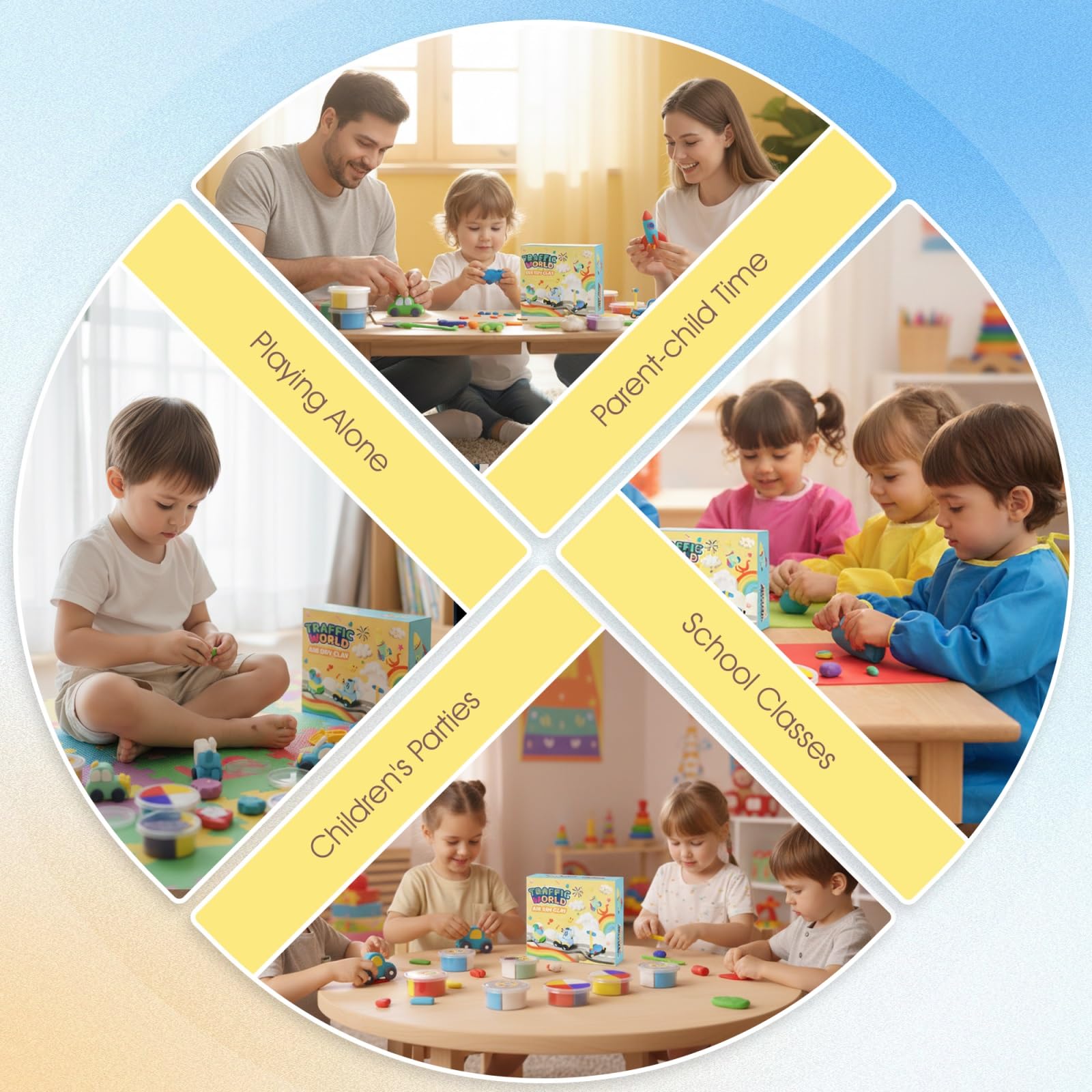 hittaty Air Dry Clay Kit for Kids – 12 Boxes Traffic Model Magic Clay with Tools, Soft Non-Sticky Self-Drying Clay for Ages 3+
