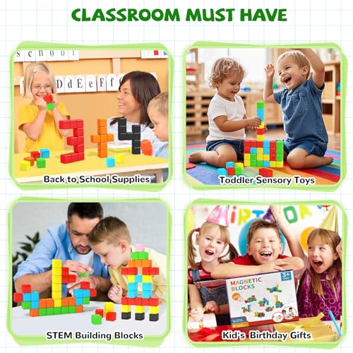 Hiwawind 40pc Magnetic Cubes: Safe STEM Building Blocks for Kids Ages 3-6 with Satisfying Click Sounds