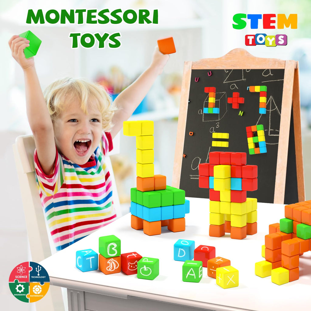 Hiwawind 40pc Magnetic Cubes: Safe STEM Building Blocks for Kids Ages 3-6 with Satisfying Click Sounds