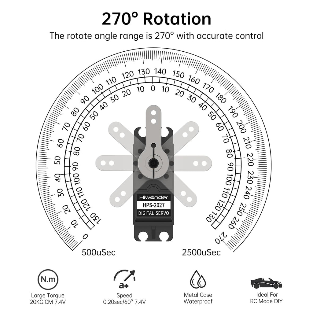 Hiwonder HPS-2027 20KG High Torque Digital Servo 270° Rotation Waterproof Full Metal Gear