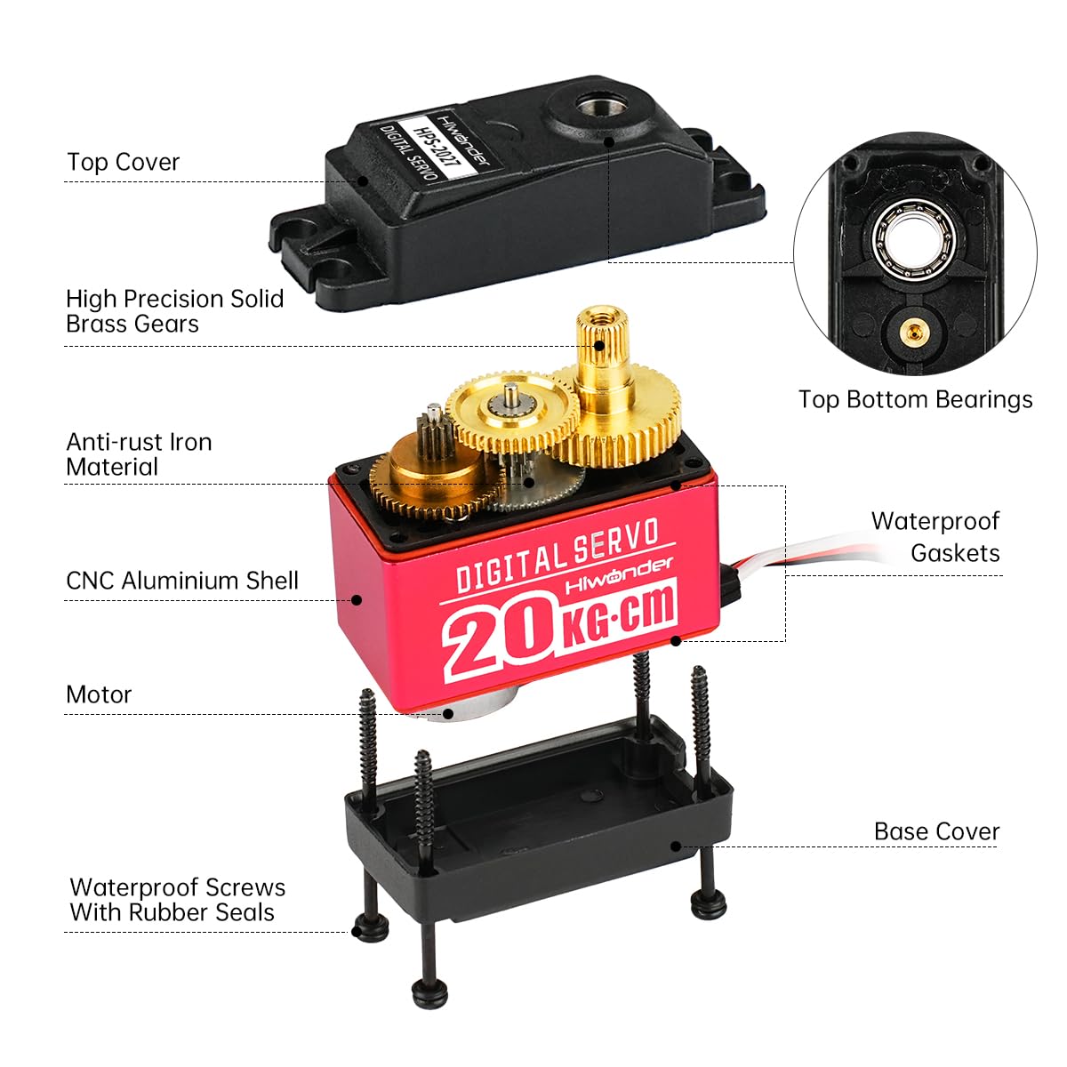 Hiwonder HPS-2027 20KG High Torque Digital Servo 270° Rotation Waterproof Full Metal Gear