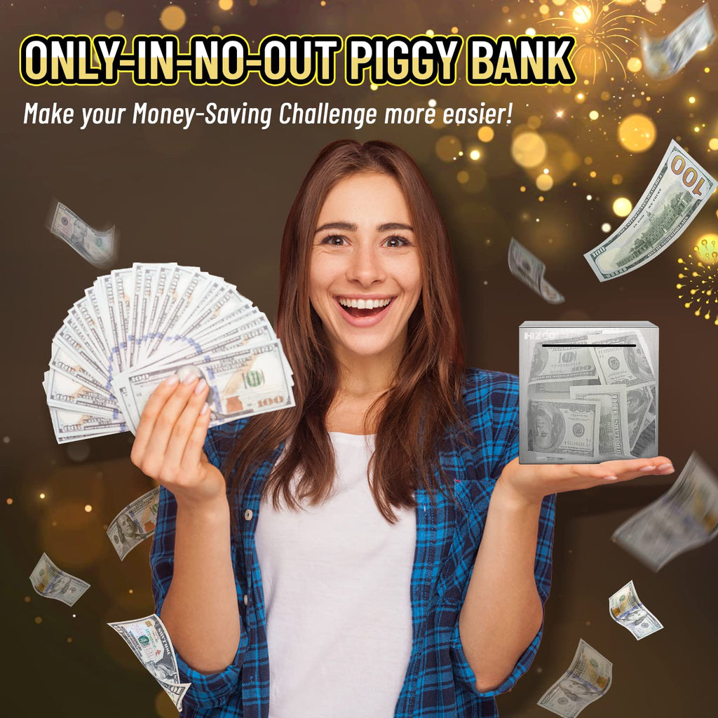 hizgo 4.7-Inch Stainless Steel Piggy Bank – Break-to-Access Savings Cube with Free Stickers