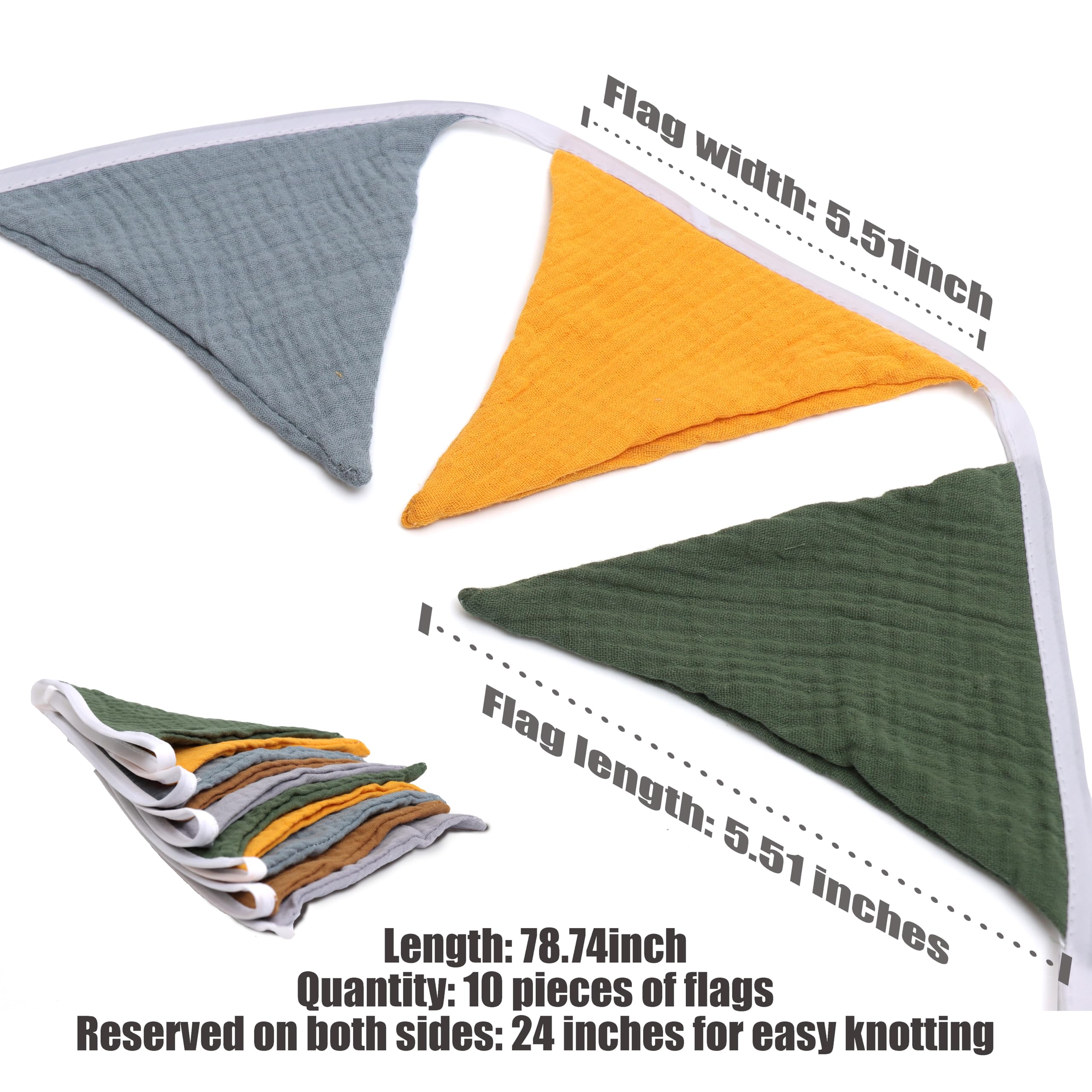 HJKlove Sage Green Cotton Triangle Banner - 12 Double-Sided Flags, 78.7 Inch for Nursery, Party, Wedding Decor