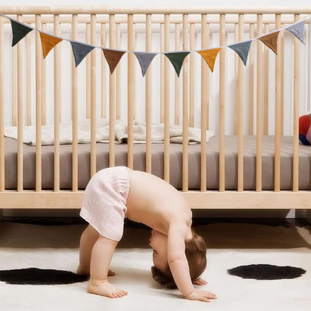 HJKlove Sage Green Cotton Triangle Banner - 12 Double-Sided Flags, 78.7 Inch for Nursery, Party, Wedding Decor