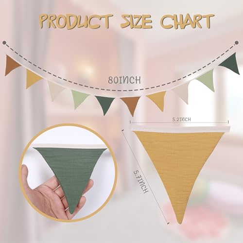 HJKlove Sage Green Triangle Pennant Banner - 78.7 Inch Linen Flag Banner for Nursery, Baby Shower, Birthday Party Decorations