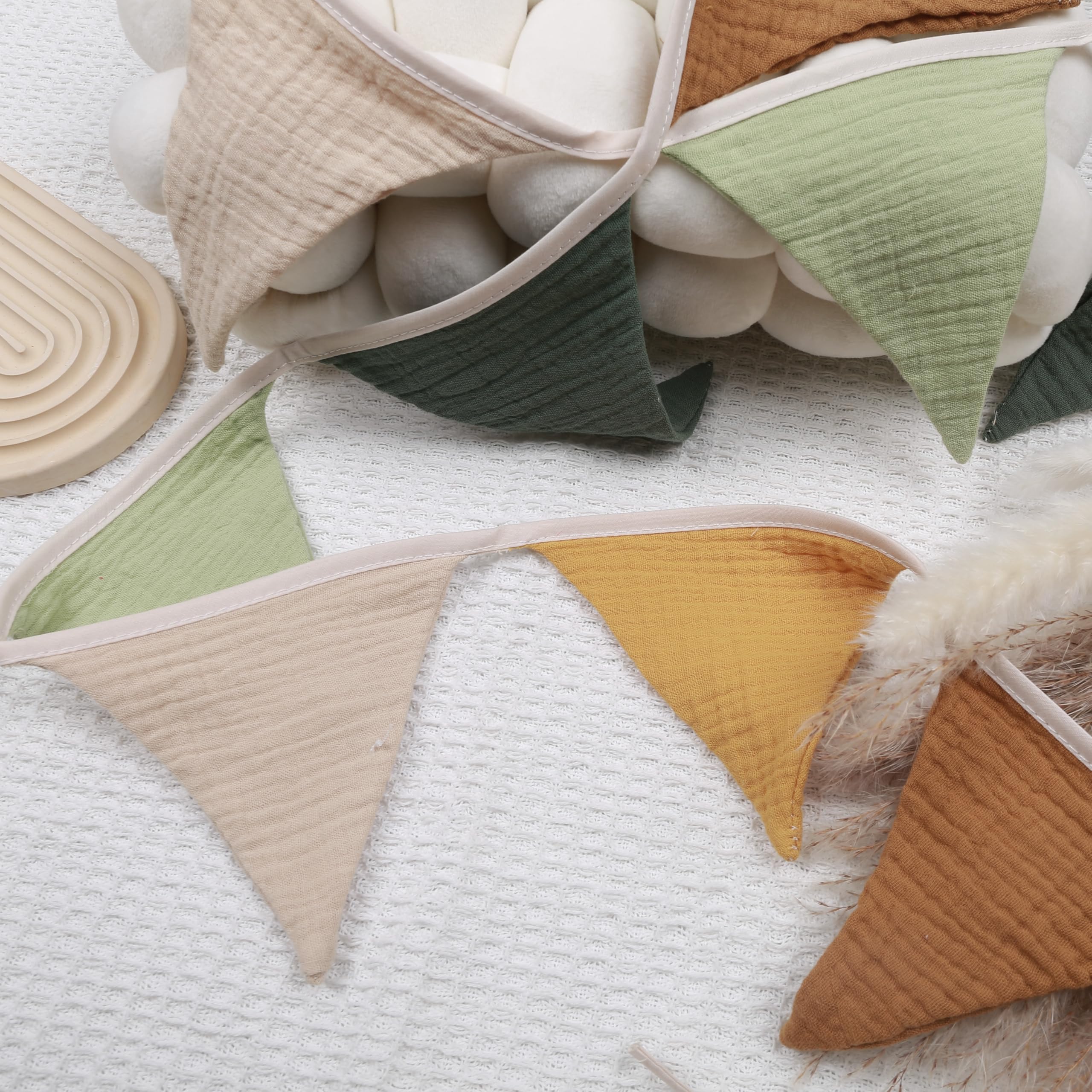 HJKlove Sage Green Triangle Pennant Banner - 78.7 Inch Linen Flag Banner for Nursery, Baby Shower, Birthday Party Decorations
