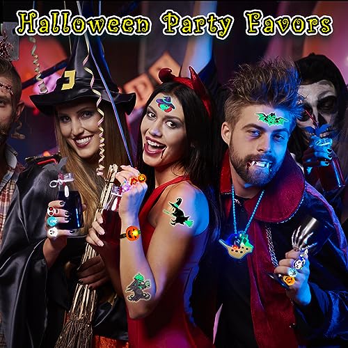 HJZIZI 38-Piece Halloween Party Favors: 28 LED Flashing Rings & 10 Glow Tattoos, Non-Candy Treats for Kids