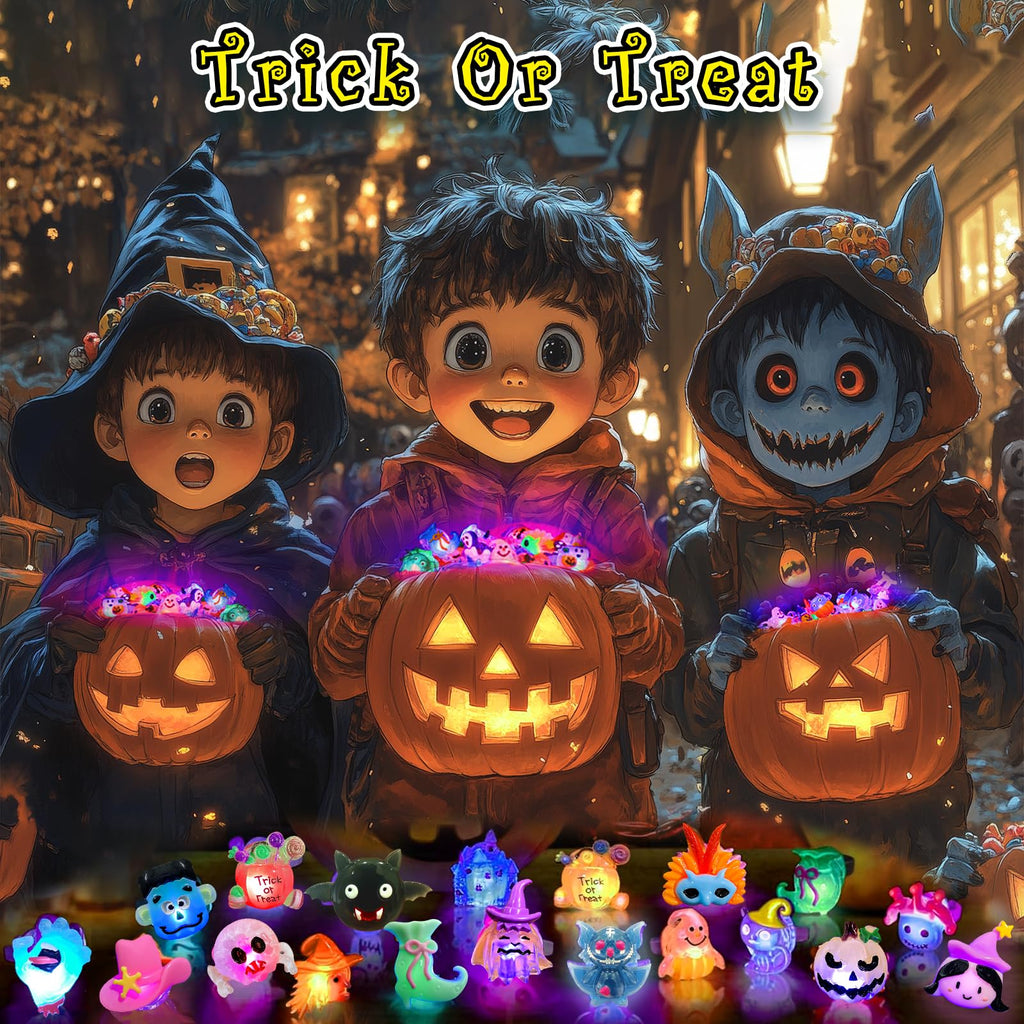HJZIZI 38-Piece Halloween Party Favors: 28 LED Flashing Rings & 10 Glow Tattoos, Non-Candy Treats for Kids