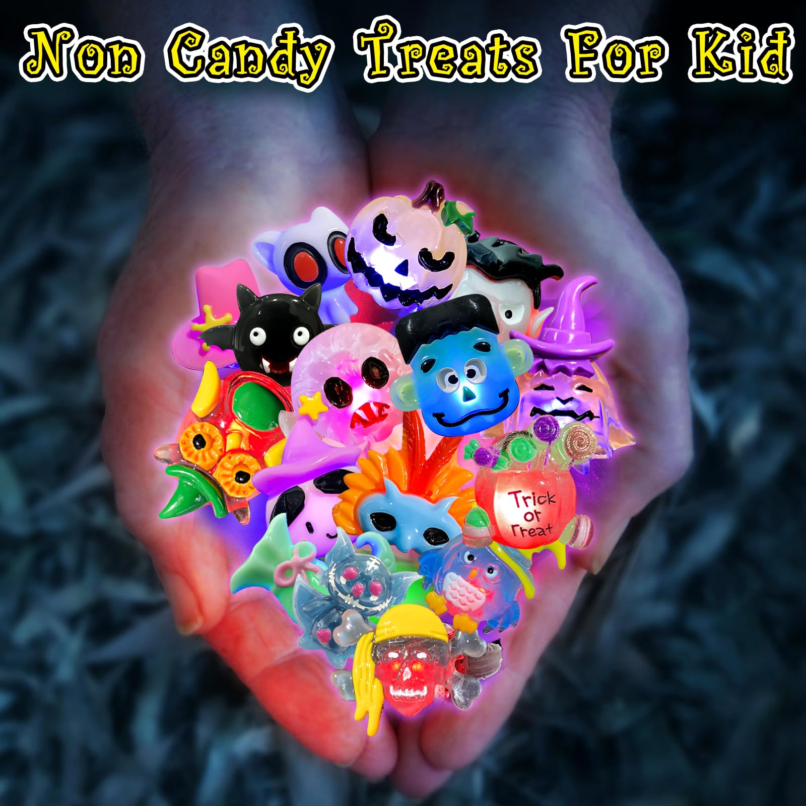 HJZIZI 38-Piece Halloween Party Favors: 28 LED Flashing Rings & 10 Glow Tattoos, Non-Candy Treats for Kids