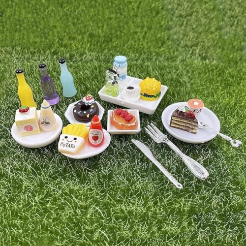 HKLMRO 150-Piece Resin Miniature Food and Drink Set for Dollhouse Pretend Play