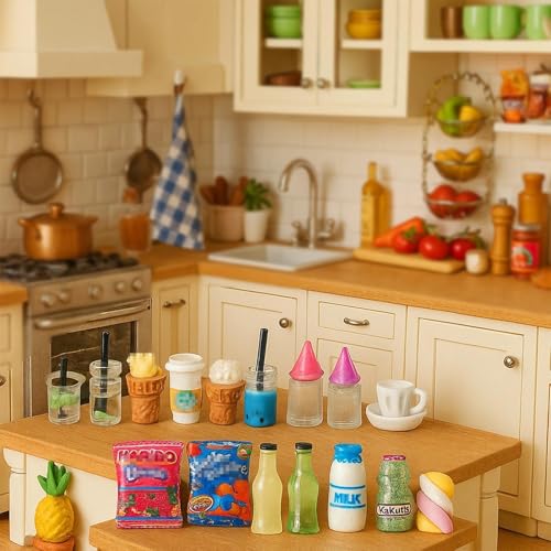 HKLMRO 150-Piece Resin Miniature Food and Drink Set for Dollhouse Pretend Play