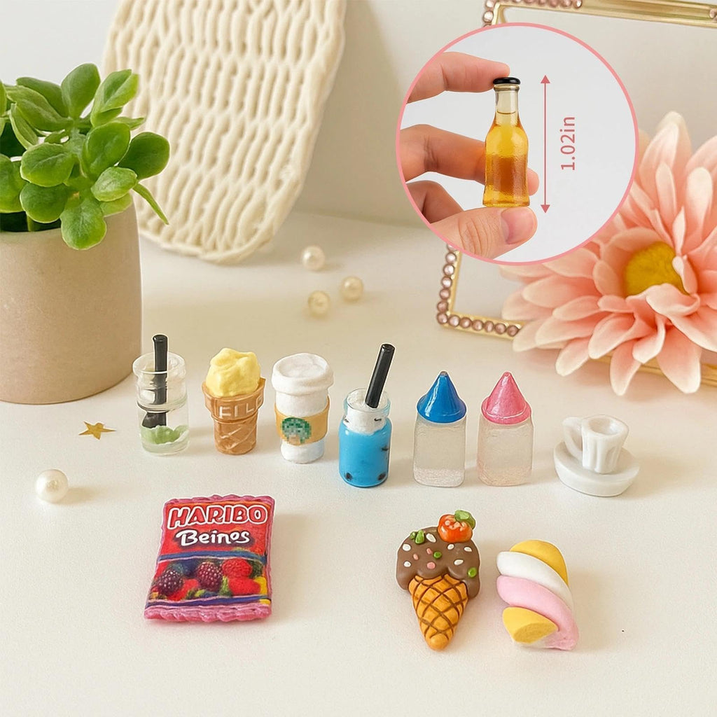 HKLMRO 150-Piece Resin Miniature Food and Drink Set for Dollhouse Pretend Play