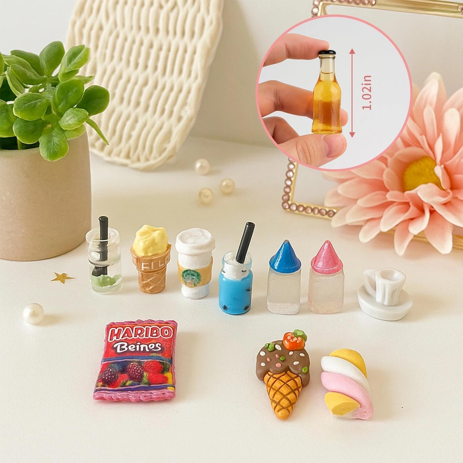 HKLMRO 150-Piece Resin Miniature Food and Drink Set for Dollhouse Pretend Play