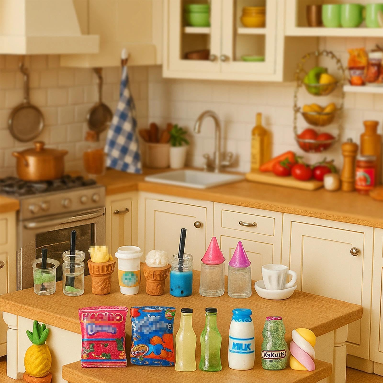 HKLMRO 150-Piece Resin Miniature Food and Drink Set for Dollhouse Pretend Play